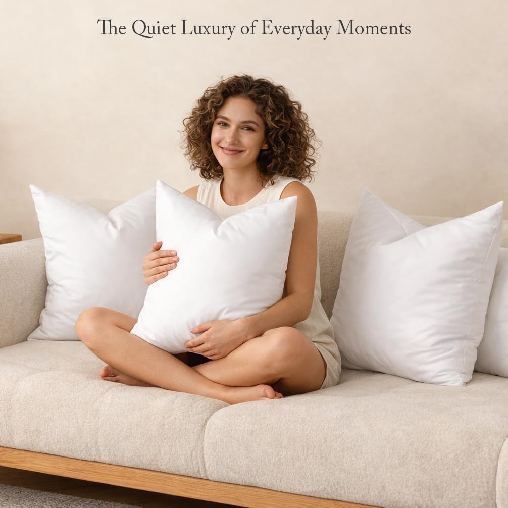 puredown® Feather Down Throw Pillow Inserts 22 x 22 (Pack of 2, White), Big Throw Pillows for Floor, Couch, Bed, Machine Washable