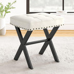 Vanity Stool, Square Linen Makeup Stool with Metal X Legs, Small Ottoman Stool Chair for Vanity, Modern Padded Vanity Seat Foot Rest Stool for Makeup Room, Living Room, Bathroom, Carbon Gray
