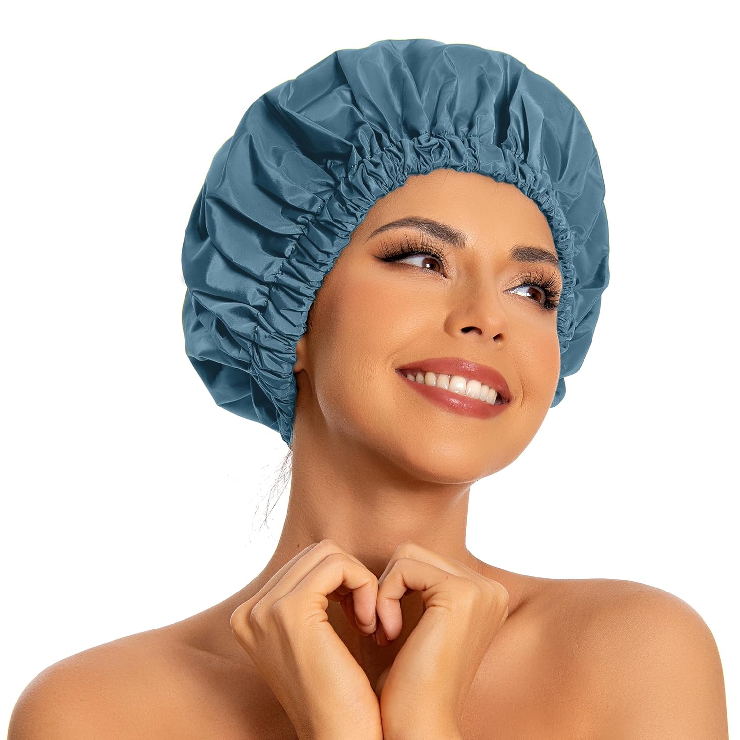 Reusable Shower Cap for Women, Large Waterproof Shower Bonnet Washable Elastic Band Bath Hair Hat for Long Hair, Braids(Pink)
