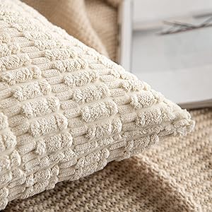 MIULEE Pack of 2 Corduroy Decorative Throw Pillow Covers 18x18 Inch Soft Boho Striped Pillow Covers Modern Farmhouse Home Decor for Sofa Living Room Couch Bed Cream White