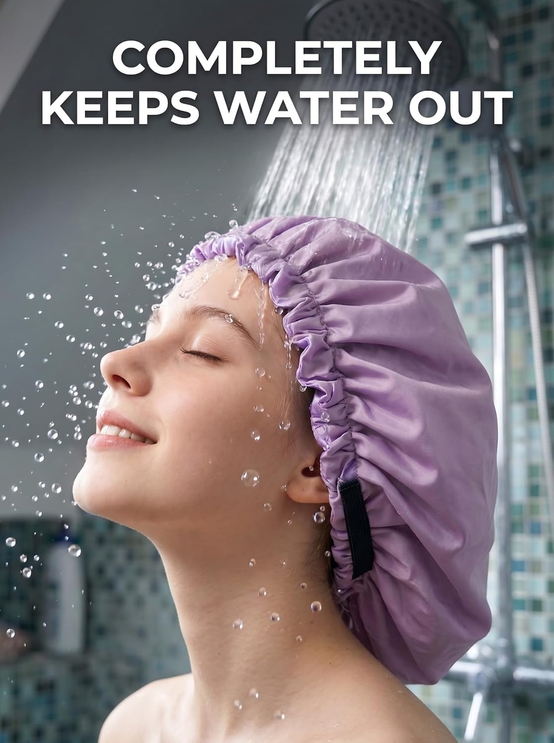 Shower Cap,Extra Adjustable Shower Caps for Women Double-Layer Waterproof Reusable Hair Cap, Large Size Hair Cap for All Hair,for Girls Spa Bath,Soft and Comfortable (Purple)