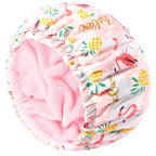 Shower Cap for Women Terry Lined Bath Cap Large Reusable Waterproof Elastic Band Pink Shower Caps for Long Thick Hair Soft Bath Shower Hair Caps