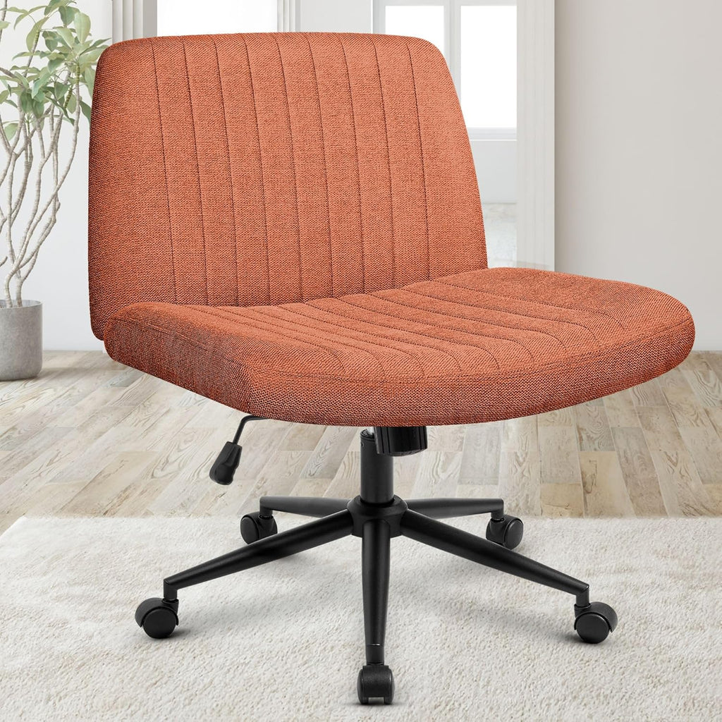 Chair Wheels Wide Cross Legged Office Desk Vanity Chair Comfy Fabric Armless Adjustable Swivel for Home Computer Task (Beige Wheel, Fabric)
