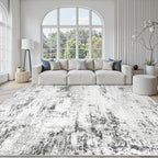 Area Rug Living Room Rugs: 5x7 Large Soft Indoor Carpet Modern Abstract Rug with Non Slip Rubber Backing for Under Dining Table Nursery Home Office Bedroom White Gray Blue