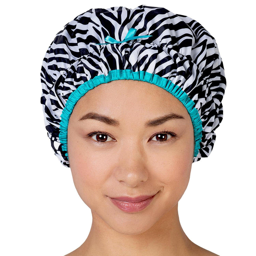 Reusable Bath & Shower Cap Lined, Oversized Waterproof Shower Caps Large Designed for all Hair Lengths with PEVA Lining & Elastic Band Stretch Hem Hair Hat - Fashionista Deco Dots
