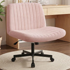 Chair Wheels Wide Cross Legged Office Desk Vanity Chair Comfy Fabric Armless Adjustable Swivel for Home Computer Task (Beige Wheel, Fabric)