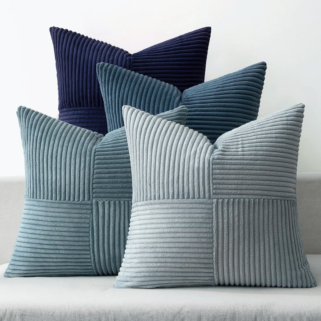 MIULEE Teal Orange Decorative Throw Pillow Covers 18x18 Inch Set of 4 Boho Corduroy Striped Cushion Cases Modern Farmhouse Patchwork Pillow Cases for Couch Sofa Bedroom Home Decor