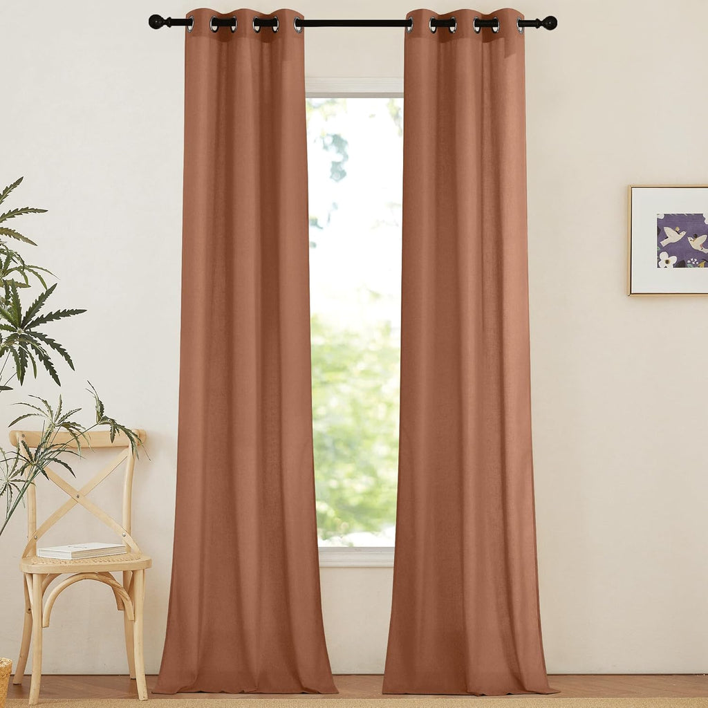 Natural Linen Curtains 84 inch Long 2 Panels Set, Grommet Top Thick Linen Burlap Semi Sheer Vertical Drapes Privacy Assured with Light Filtering for Bedroom/Living Room, W55 x L84